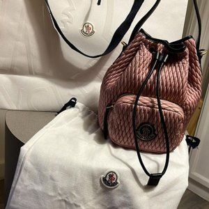 Pink Moncler Killia drawstring crossbody bucket bag